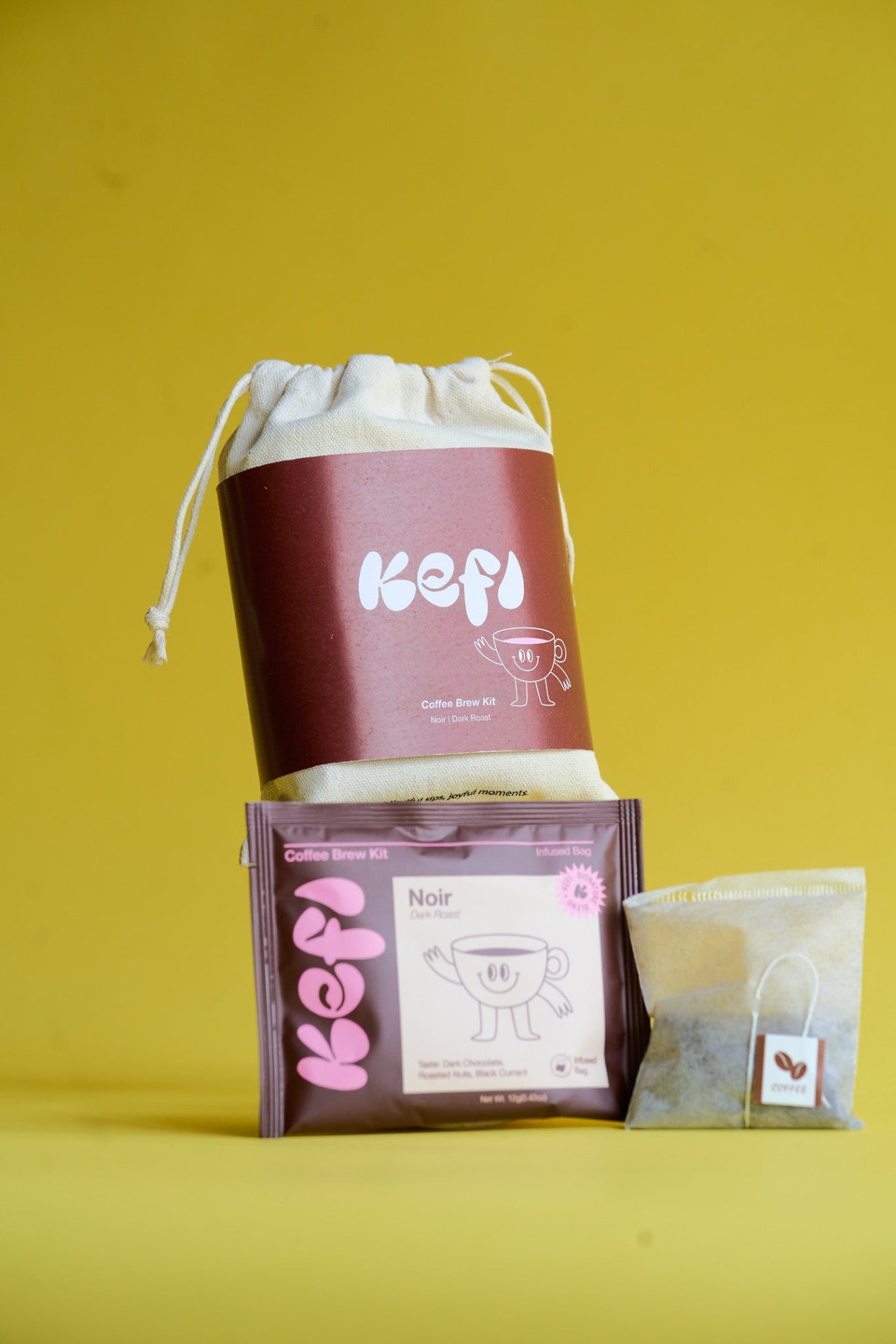 Kefi product packaging on a yellow background