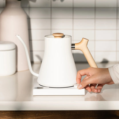 Fellow Electric Kettle Matte White + Maple