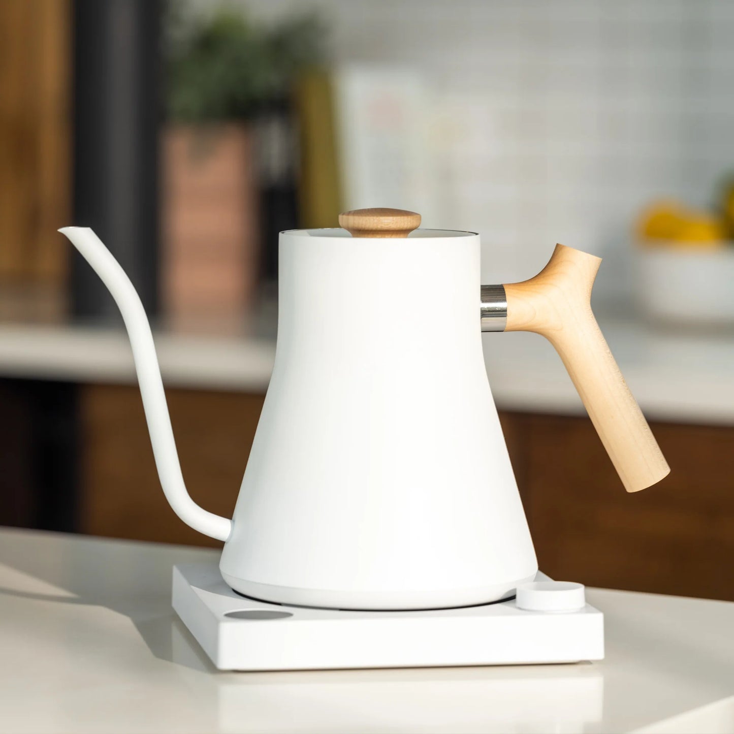 Fellow Electric Kettle Matte White + Maple