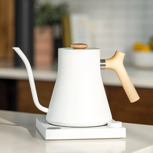 Fellow Electric Kettle Matte White + Maple